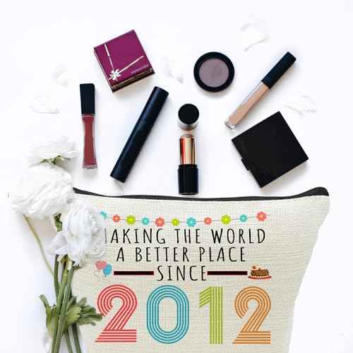 13rd Birthday Gifts for Girls, Funny 13 Year Old Gift Makeup Bag, 2012 13rd Birthday Cosmetic Bags for Her, Teens, Sister, Daughter, Niece, Granddaughter, Making The World a Better Place Since 2012