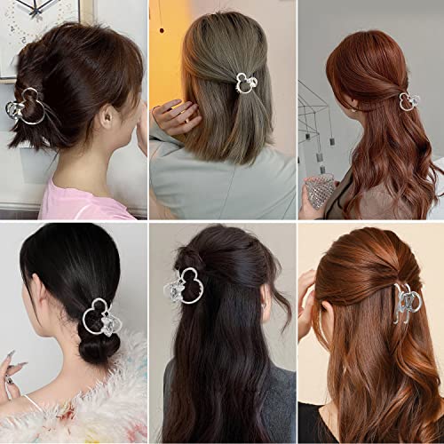 Hair Clip, 2Pcs Metal Silver Hair Claw Clips for Thick Heavy Hair, Mouse Head Hollow Out Non-slip Hair Catch Barrette Jaw Clamp Fashion Hair Styling Accessories for Women