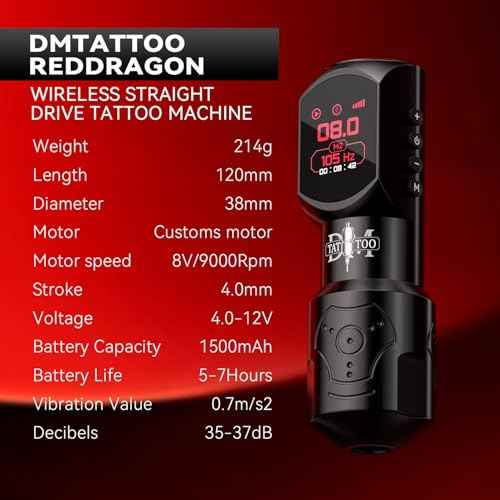 Tattoo Gun 4.0mm Stroke Length Wireless Tattoo Machine with Ultra OLED Display Screen Tattoo Pen with 1500mAh Battery Compact Lightweight Design for Tattoo Beginners and Artists