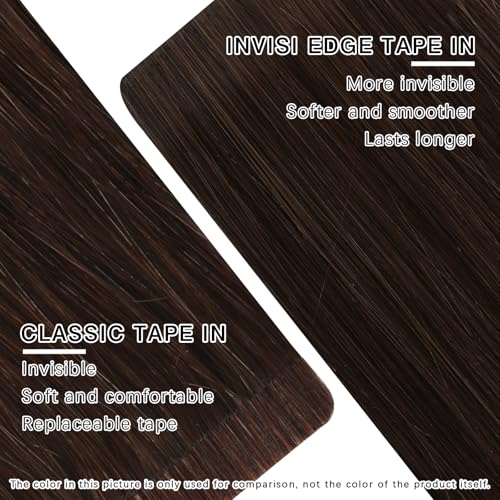 ABH AMAZINGBEAUTY HAIR Invisi Edge Tape in Hair Extensions Real Human Hair, Seamless Injected Hand-Tied Virgin Human Hair Pro Quality Tape ins 20PCS 50G/Pack, Jet Black #1 20 Inch