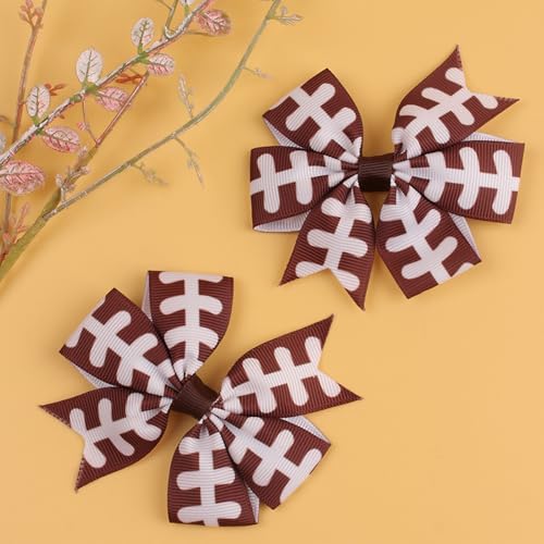 Football Hair Bow Clips Brown Hair Bows for Women Cute Football Line Print Hair Clip Football Ribbon Bows for Girls Cheer Hair Barrettes 3in¡¯ Football Sport Hair Bow Super Bowl Hair Accessories 2Pcs