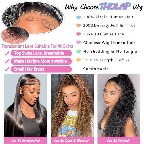 20 Inch 13x6 Deep Wave Lace Front Wigs Human Hair 200 Density 13x6 HD Lace Front Wigs Human Hair Pre Plucked Deep Curly Glueless Wig 100% Virgin Human Hair Lace Front Wigs for Women