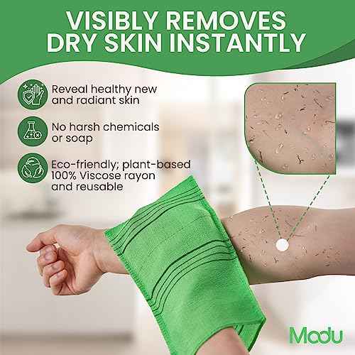 Modu Korean Exfoliating Mitts Large 4PCS (Green, Yellow, Sky Blue, Pink) ? Exfoliating Gloves Body Scrubber Italy Towel Washcloth for Korean Spa at Home, Dead Skin Remover, 100% Vegan Viscose