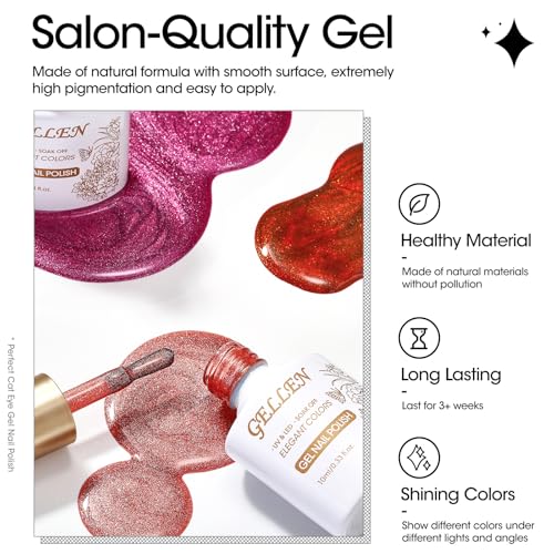 GELLEN Cat Eye Gel Nail Polish Magnetic Glitter 6 Colors Pink Purple Burgundy Red Brown Reflective No Wipe Soak Off UV Light Gel Polish for DIY Manicure Art Women Girls Valentine's Day Christmas Gift
