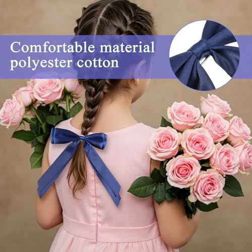 3PCS Navy Blue Hair Bows with Alligator Clips ? Elegant Satin Ribbon Hair Accessories for Women & Girls, Long Tail Bow Clips for Ponytail & Hairstyles