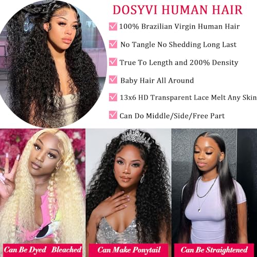 30 Inch Deep Wave Lace Front Wigs Human Hair 200% Density Pre Plucked 13x6 HD Transparent Lace Frontal Wigs Human Hair For Women Deep Curly Glueless human hair wig (Black, 30 Inch)