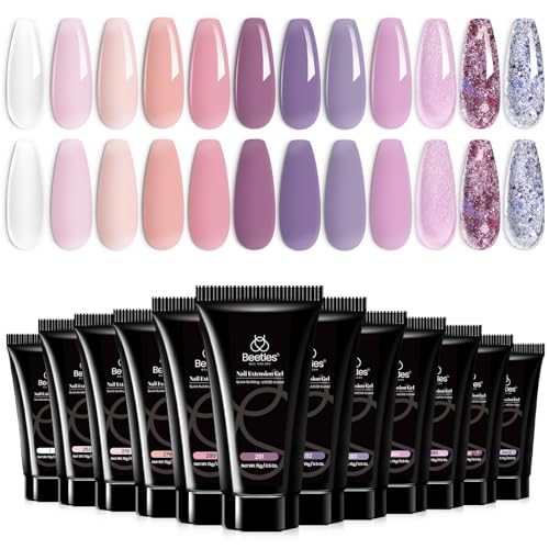 Beetles Nail Extension Gel Set Blackberry Glaze 12 Colors Poly Nail Gel Kit Beginners DIY Home Salon Christmas Gift for Women UV & LED Cured