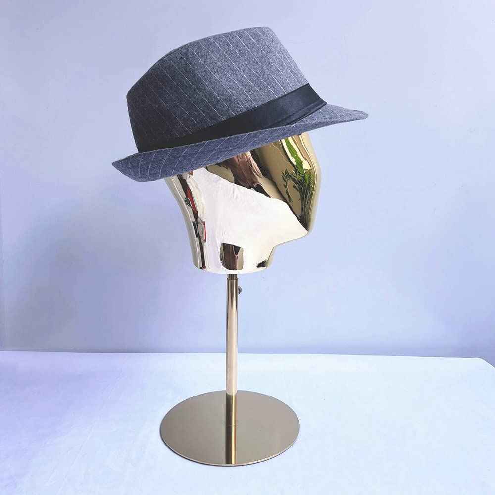 21 Inch Adjustable Mannequin Head Wig Making Head Metal Head Wig Hat Glasses Display with Detachable Stand Vintage Style Holder (Gold)