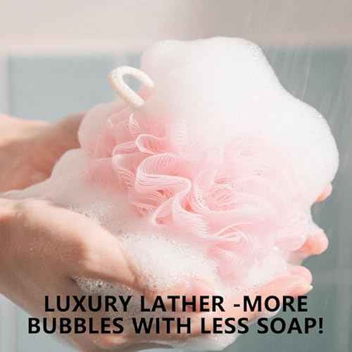 Shower Loofah Sponge for Men Women Body Scrubber Bath Sponge with Hanging Rope Exfoliating Shower Pouf Dense Mesh,Rich Lather(4-Pack)