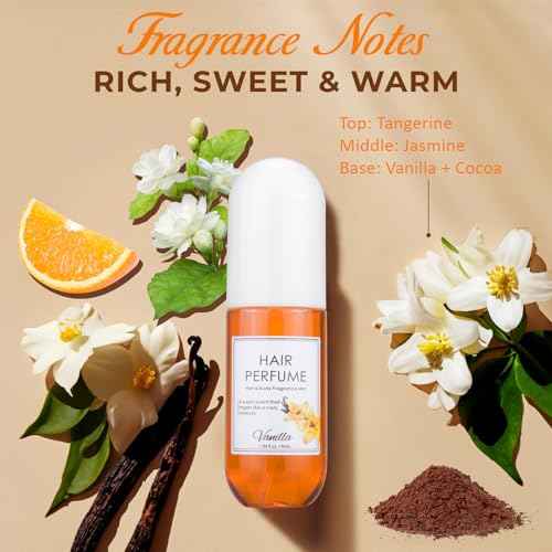 Vanilla Hair & Body Perfume Spray, Pheromones Perfumes for Women, Long-Lasting Fragrance Mist, Frizz Control & Shine-Enhancing, Nourishing Hair Repair Mist, Daily Use, Alcohol-Free, 1.7 Oz Travel Size