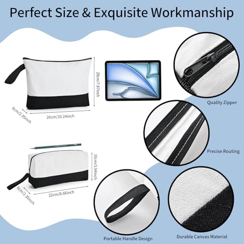 20 Pcs Canvas Makeup Bag with Bottom, 12oz Cotton Cosmetic Bag Set Bulk Multi-Purpose DIY Heat Transfer Makeup Bags with Black Zipper for Bridesmaid Makeup Bag Travel Toiletry Pouch Storage, Halloween