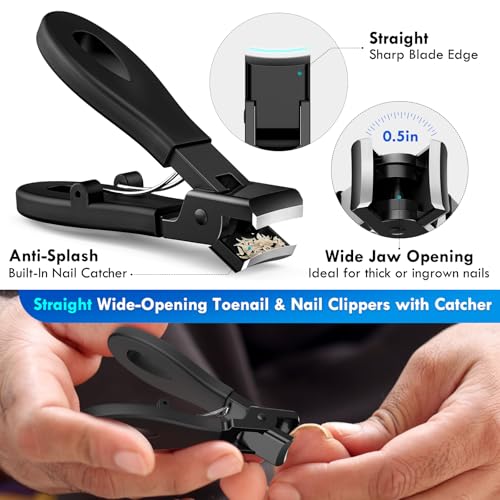 Professional Ingrown Toenail Tools Kit for Seniors,Wide Jaw Straight Nail Clippers,Large Angled Nail Clipper Cutters for Heavy Duty Thick Toe Nails or Fingernail,Manicure Set for Men Women