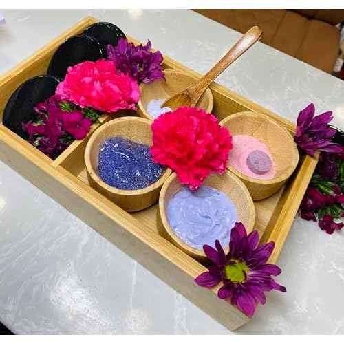 Generic Pedicure Bamboo Spa Tray Set: 4 Bowls, Spoon, 10 x 6 x 1.3 inches
