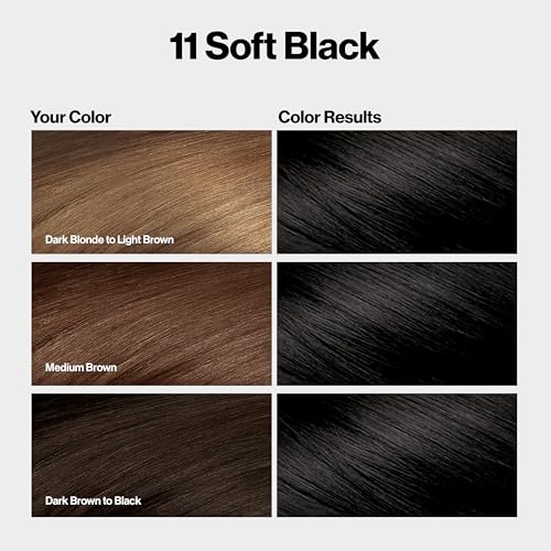 Revlon ColorSilk with Bond Repair Complex, Black Permanent Hair Color, 100% Gray Coverage, Ammonia Free Hair Dye, Vegan Keratin, 11 Soft Black (Pack of 3)