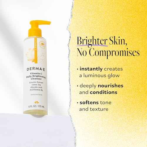 Derma E Vitamin C Daily Brightening Cleanser, 6 Fl Oz, Hydrating Cleanser to Help Even Skin Tone, Moisturizing Face Wash for a Radiant Glow