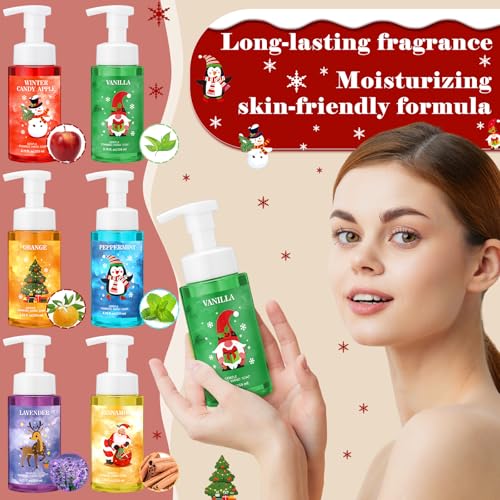 6 Pack Gentle Foaming Hand Soap Skin with Pump Care with Essential Oils Moisturizing Liquid Hand Wash for Kitchen Bathroom Students Teacher Staff Gift 8.75 Fl. oz (6 Colors,Christmas)