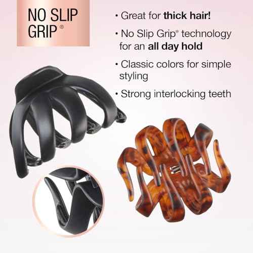Scunci by Conair jaw claw clips - hair accessories for women - claw clips for thick hair - claw clip - Octopus Clip - Tortoise Brown & Black - 2 Count