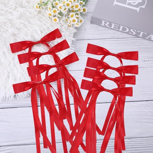 8Pcs Small Red Bows for Hair, Red Hair Clips for Girls Hair Bows for Women Red Hair Accessories Red Ribbon for Hair Barrettes for Women Red Satin Bow, Pigtail Bows Small Red Bow Hair Clip Women