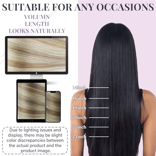 Fshine Genius Weft Hair Extensions Real Human Hair 22 Inch Light Brown with Platinum Blonde Sew in Hair Extensions Highlighted in Extensions Long Straight Hair 60g