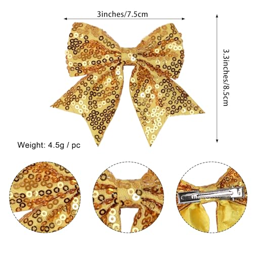 3-inch Sequined Bow Hair Clips For Baby Girls, Toddler, Kids and Young Women Birthday Party Wedding Christmas Occasions Pet Accessories Set of 2 (Turquoise)