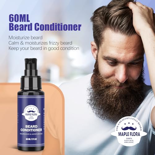 Beard Gift Kit - Oil,Wash,Conditioner, Roller (Needle Length: 0.25mm) for Beard, Storage Bag,Mustache Gifts Set for Boyfriend Husband Fathers Dad Men Him