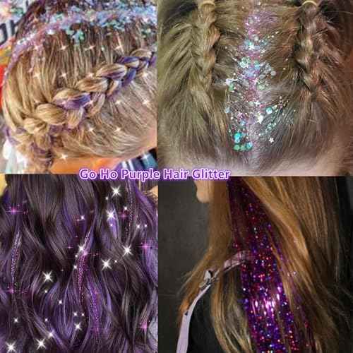 Go Ho Mermaid Purple Face Body Glitter Gel,Holographic Purple Hair Glitter,Mardi Gras Outfit for Women Kids,Chunky Sequins Glitters for Eye Lip Nails,Festival Rave Accessories