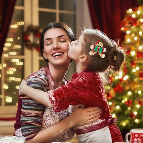 Glitter Christmas Hair Clips - 2PCS Sparkly Cute Gingerbread Man Hair Clips for Girls Non-slip Metal Alligator Hairpin Barrette Festive Hair Accessory for Christmas Party Kids Xmas Gifts