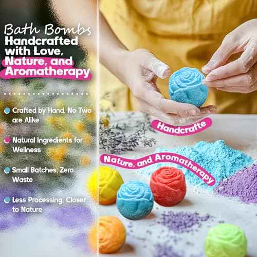 30 Rose-Shaped Bath Bombs ? Handmade with Natural Ingredients, 6 Calming Scents, Relaxing Spa Gifts for Women, Men, Teens & Kids ? Self Care Gifts for Summer & Birthdays