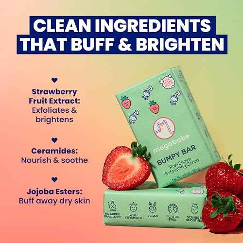 Megababe Bumpy Bar | Pre-Shave Exfoliating Scrub | with Shea Butter, Strawberry Fruit Extract & Ceramides | 4.5 oz