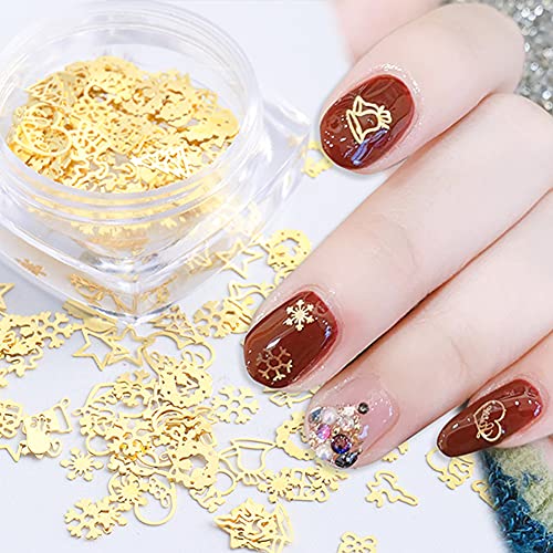 3D Christmas Nail Stickers Charm Decoration Decals 3 Boxes Christmas Gold Nail Sequins Snowflake Snowman Bell Elk Santa Claus Design Acrylic Nails Supplies Glitter for Christmas Party Accessories