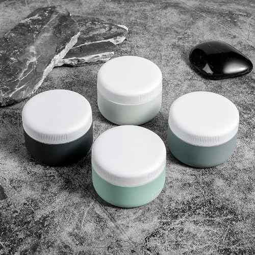 Travel Containers for Toiletries, Silicone Cream Jars BPA-Free, Leak-proof 2oz Travel Size Containers, Portable Size Silicone Jars with Lid for Cosmetic Face Hand Body Cream (4 Pack)