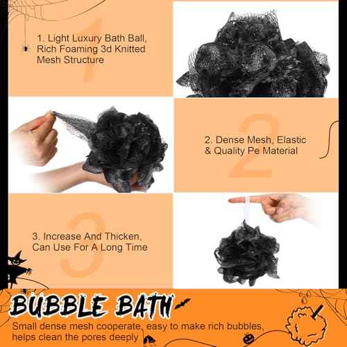 24 Pcs Halloween Bath Loofah Sponge Orange Black Loofah Exfoliating Body Scrubber Shower Sponge 50g Mesh Shower Pouf Balls Gift Set for Women Men Christmas Bathing Accessories(Orange,Black)