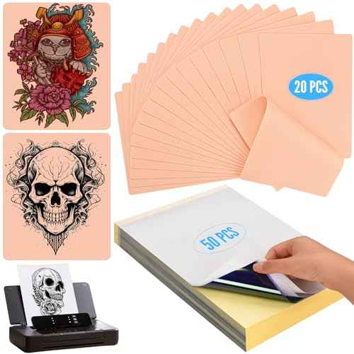 70 PcsTattoo Practice Skins with Transfer Paper, Include 20 Pcs Tattoo Skins & 50 Pcs Tattoo Transfer Paper, Suitable for Artist Creation, Beginners Practice Skills