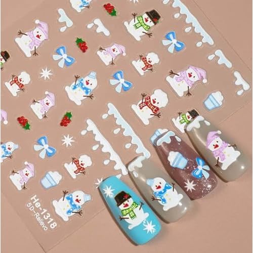 4Sheet Christmas Nail Sticker 5D Embossed Xmas Nail Art Decals Santa Claus Christmas Tree Elk Snowflake Snowman Design Winter Nail Art Sticker for Women DIY Manicure Decorations
