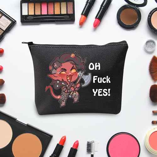 JXGZSO Oh F Yes Karlach Inspired Cosmetic Bag Funny RPG Gamer Gift BG3 Tiefling Makeup Bag (Oh F Yes Karlach Black)