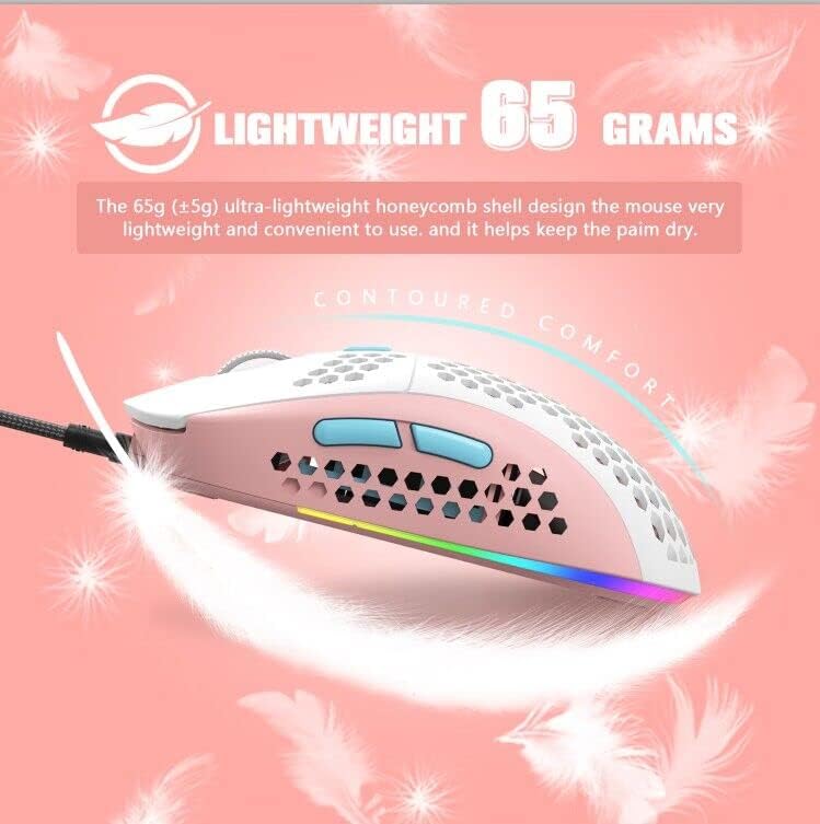ZIYOU LANG Wired RGB Gaming Mouse,65G Lightweight Honeycomb Ultralight Mouse with High Precision Sensor 6400DPI,6 Button Programmable USB Gaming Mice,Precise Registration for PC Gamers Xbox PS4 Users