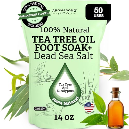 Aromasong Tea Tree Foot Soak with Magnesium Flakes and Dead Sea Foot Soaking Salts - Pedicure Tea Tree oil foot Soak for Dry Cracked Feet-Athlete's Callus Remover- Eliminates Odor- Packaging may vary