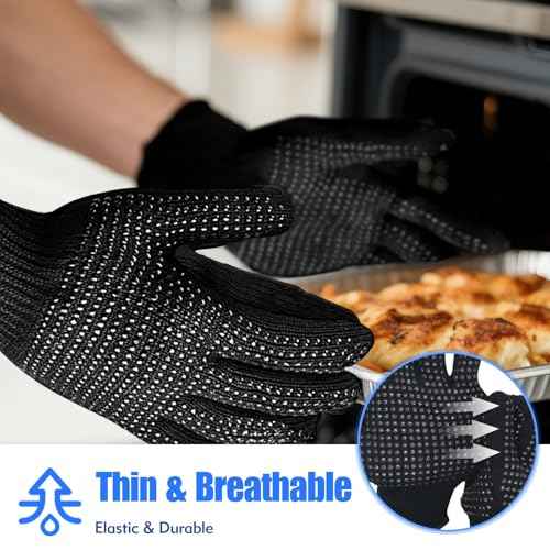 A pair of Black Heat Resistant Gloves, Ultra-High Temperature Tolerance, Non-Slip Design Heat Glove, Breathable & Comfortable Heat Gloves for Hair Styling