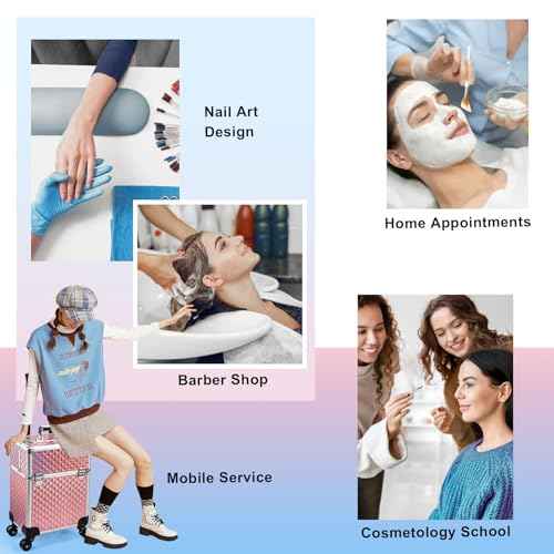 Stagiant Rolling Makeup Train Case Large Storage Cosmetic Trolley 4 Tray with Sliding Rail Removable Middle Layer with Key Swivel Wheels Salon Barber Case Traveling Cart Trunk