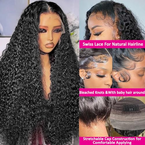 24 Inch Deep Wave Lace Front Wigs Human Hair 200 Density 13x6 HD Lace Frontal Wigs for Women Deep Curly Glueless Wigs Human Hair Pre Plucked with Baby Hair
