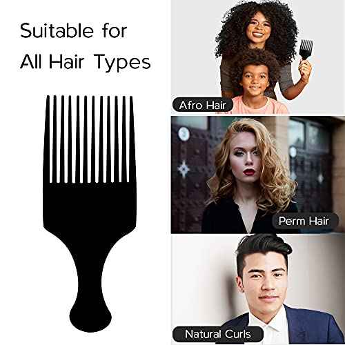 Afro Hair Pick Comb for Women & Men, 7.5 In Smooth Sturdy Wide Tooth for Detangling & Styling - Pack of 2