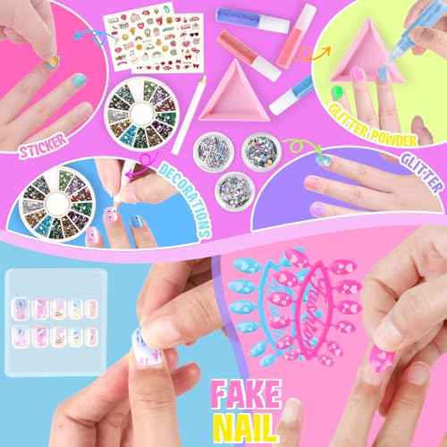 Kids Nail Polish Set for Girls, Nail Art Kit with Nail Dryer & Storage Case, Non-Toxic Peel-Off Quick Dry Nail Polish for Kids, Birthday Christmas Gift for Kids Ages 6-12