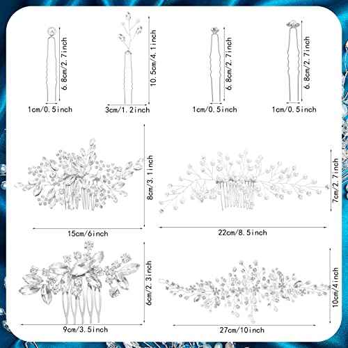 Maitys 44 Pieces Wedding Hair Accessories Faux Pearl Crystal Comb Clips U-shaped Flower Rhinestone Silver Pearl Hair Pieces for Prom Bride Bridesmaid(Elegant Style)