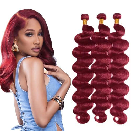 99j Bundles Human Hair Burgundy Body Wave 3 Bundles 12 14 16 inch Vinmdonm Red Hair Bundle Brazilian Unprocessed Virgin Remy Hair Extensions