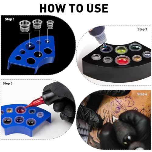 Tattoo Ink Caps Kit, 500 PCS SML Mixed Size Tattoo Ink Cups with 2 Ink Cap Holders, Disposable Plastic Pigment Caps for Tattooing Set Tatoo Supplies Accessories