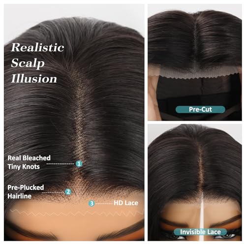 Bob Wig Human Hair 10inch Straight Bob Wig 100% Brazilian Human Hair,13x4 HD Bob Lace Front Wigs Human Hair Natural Black Bob Wigs Human Hair Pre Cut 12A Double Drawn Bob Wig 220 Density