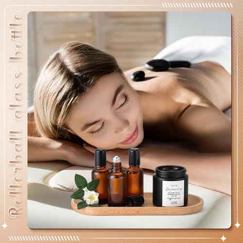 Sumind 12 Pcs 30ml Roller Glass Bottle Essential Oil with Stainless Steel Refillable Sample Container Brown Empty Roller Bottle Applicator with Funnel Sticker for Travel(Amber)