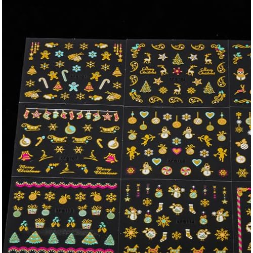 24Sheets Christmas Nail Art Stickers 3D Self-Adhesive Nail Decals Snowflake Santa Claus Elk Snowman Nail Pegatinas U?as Supplies Holiday Nail Art Design Decoration Accessories