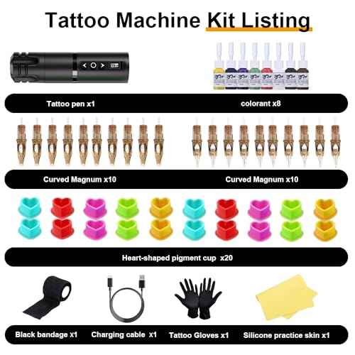 OZER Tattoo Gun Kit Black 20Pcs Tattoo Cartridge Needles 2000mAh Pen Kit Tattoo Kit Tattoo Pen Kit for Beginners Tattoo Pen Type Machine Kit £¨Tattoo ink are for tattoo practice use only£©