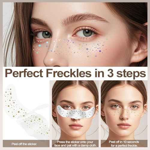 Faux Freckle Stamp Pen, Upgrade Liquid Freckle Pen and 6PCS Gold Glitter Fake Freckles Face Tattoo Set, Waterproof Quick Dry Magic Freckles Tattoo for Makeup and Party, Women Gift Set(Dark)